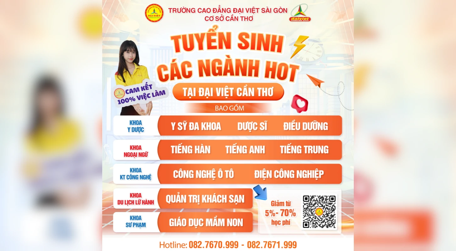Tuyển sinh 2025 Đại Việt Cần Thơ – Các ngành hot, học bổng & cơ hội việc làm